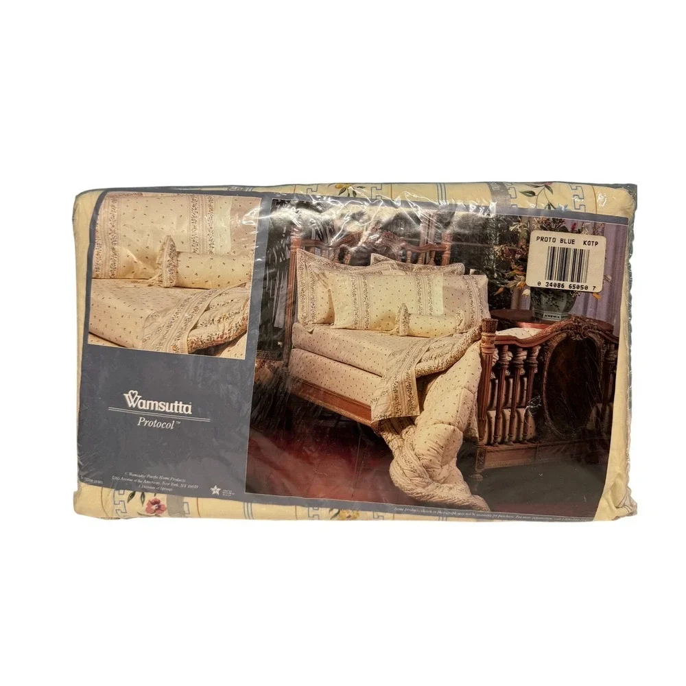Wamsutta Supercale Plus King‎ Flat Sheet Floral Greek Key Percale 200TC Made USA